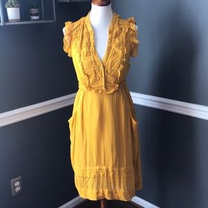 Anthropologie odille mustard yellow dress m 10
